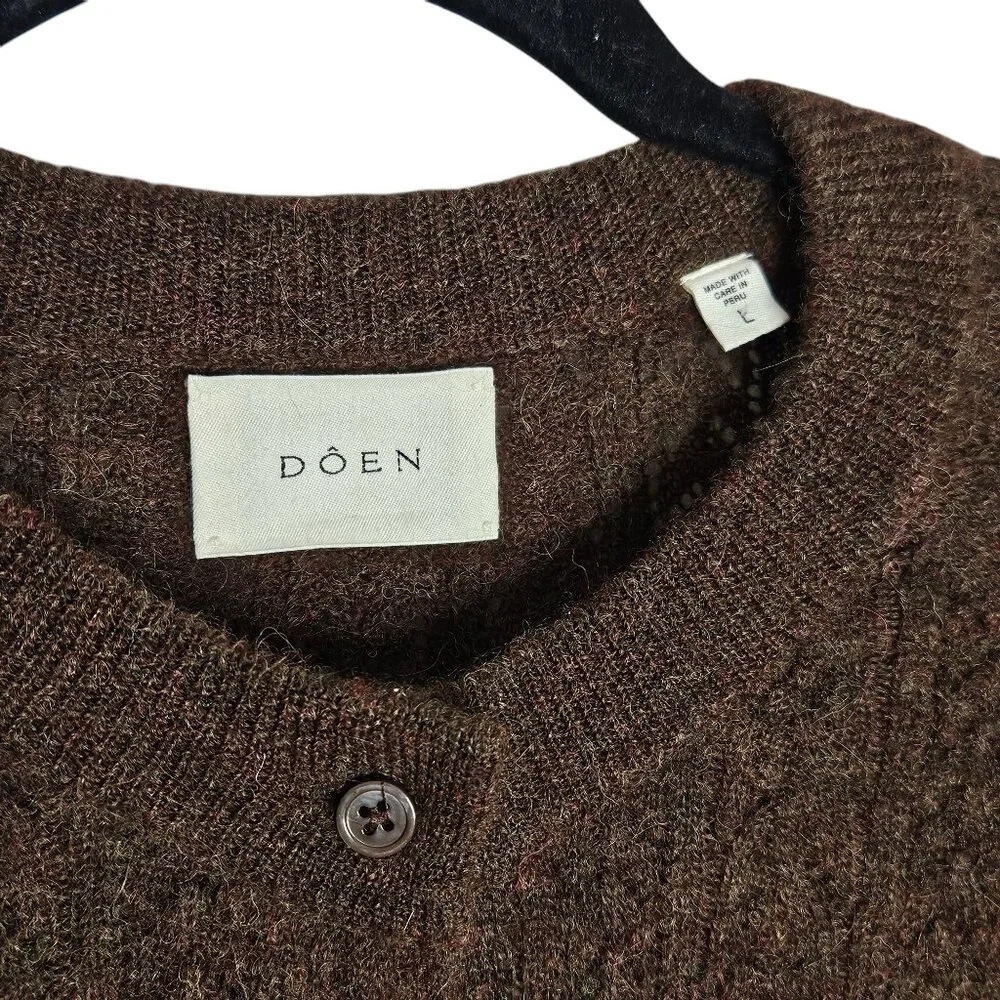 Doen Eileen Brown Alpaca Blend Button Front Cable Knit Cardigan in Dark Cacao - Picture 4 of 11